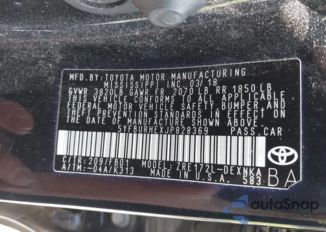 2018 Toyota Corolla Le z USA, uszkodzony, nr VIN 5YFBURHEXJP828369